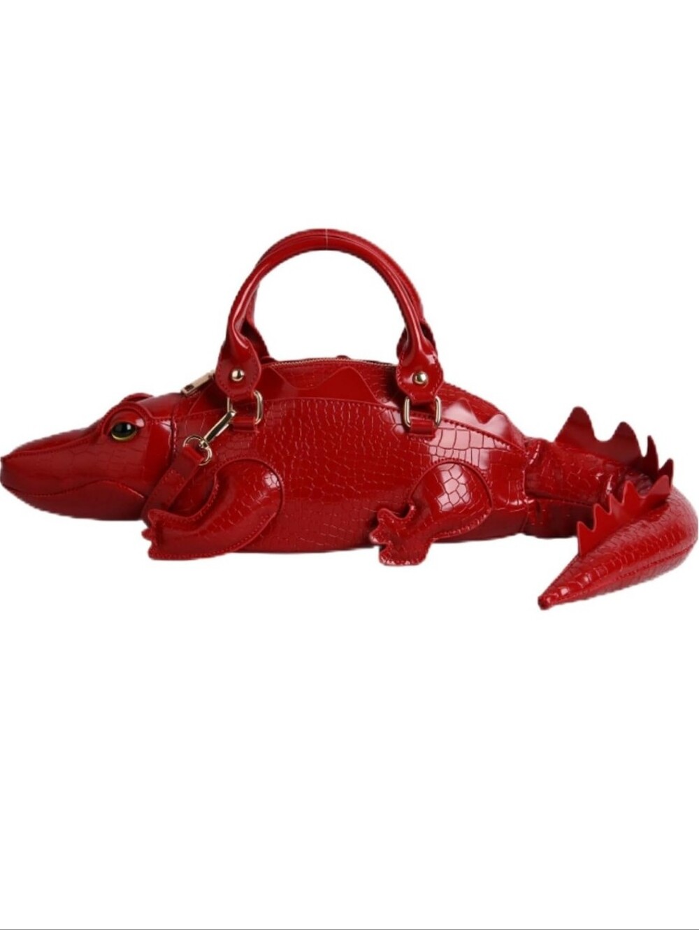 🐊🐊🐊Red Crocodile Shaped Patent Leather Handbag w/strap Novelty Statement!